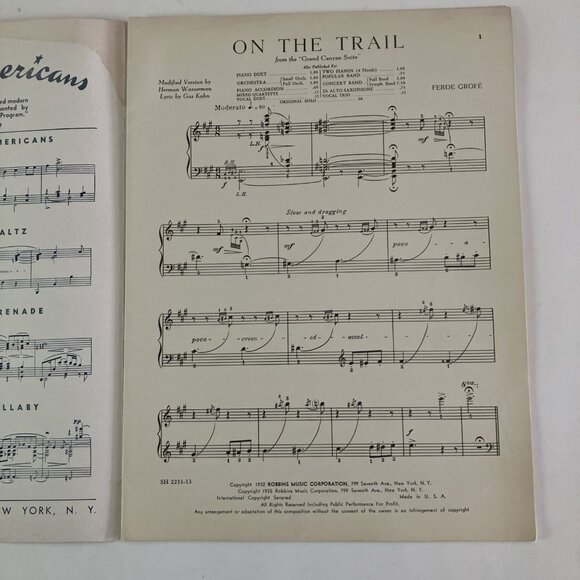 Grofé On the Trail Piano Arrangement from Grand Canyon Suite Arr by  Wasserman - Picture 5 of 14